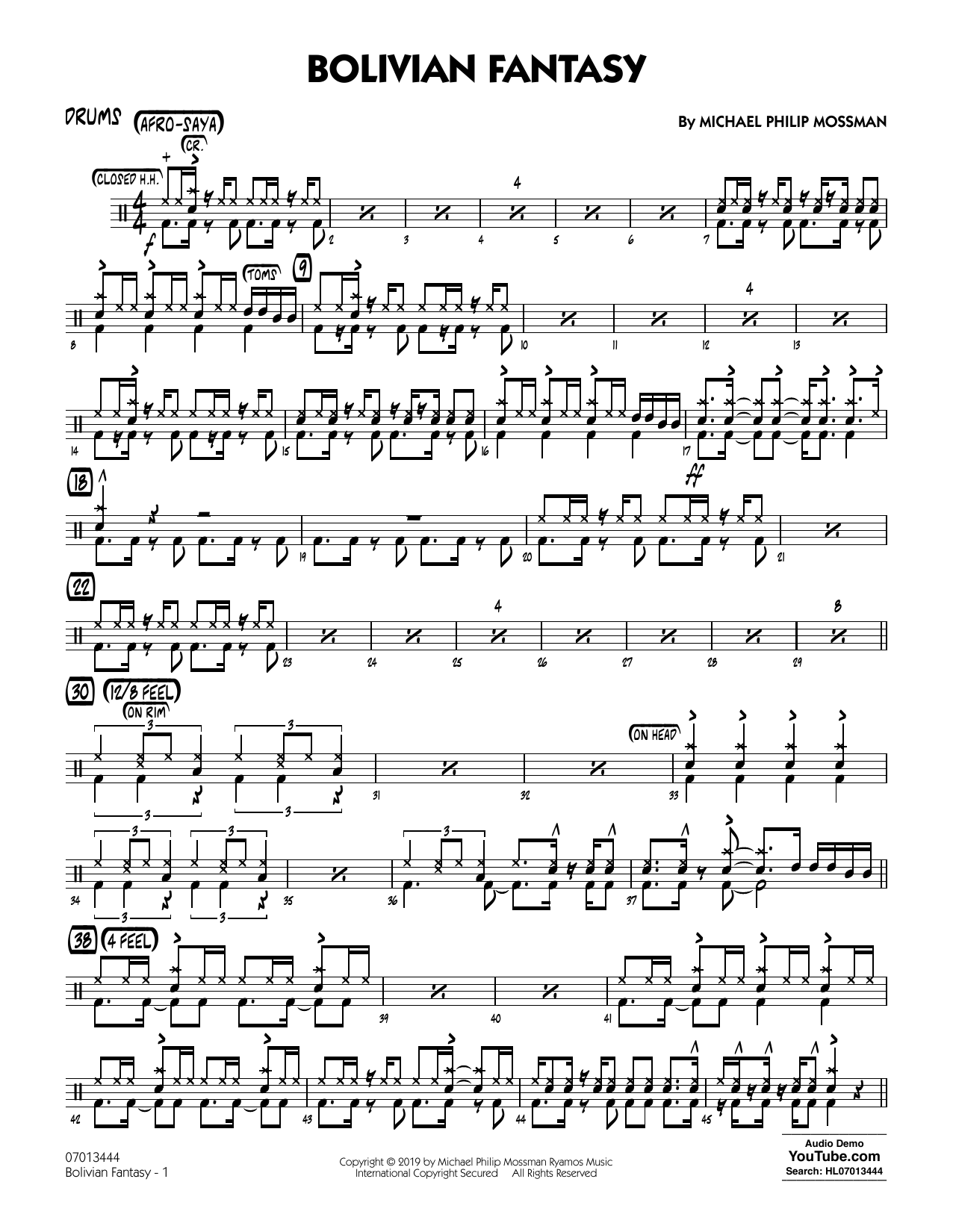 Michael Philip Mossman Bolivian Fantasy - Drums Sheet Music Notes & Chords for Jazz Ensemble - Download or Print PDF