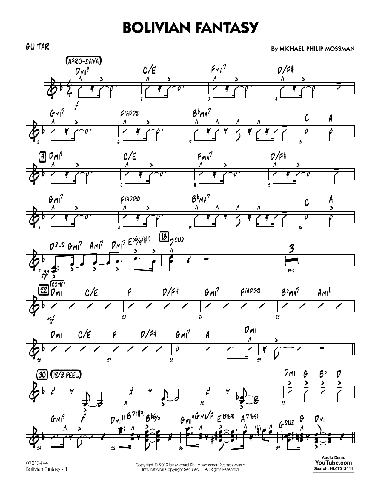 Michael Philip Mossman Bolivian Fantasy - Guitar Sheet Music Notes & Chords for Jazz Ensemble - Download or Print PDF