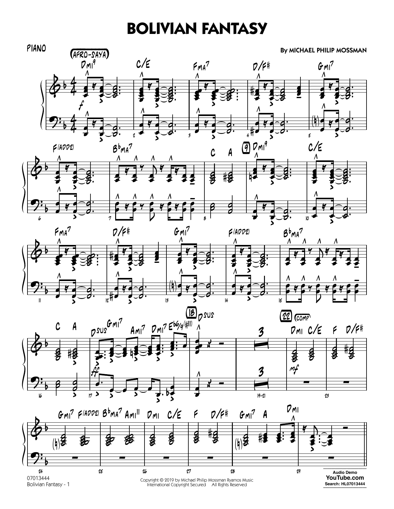 Michael Philip Mossman Bolivian Fantasy - Piano Sheet Music Notes & Chords for Jazz Ensemble - Download or Print PDF