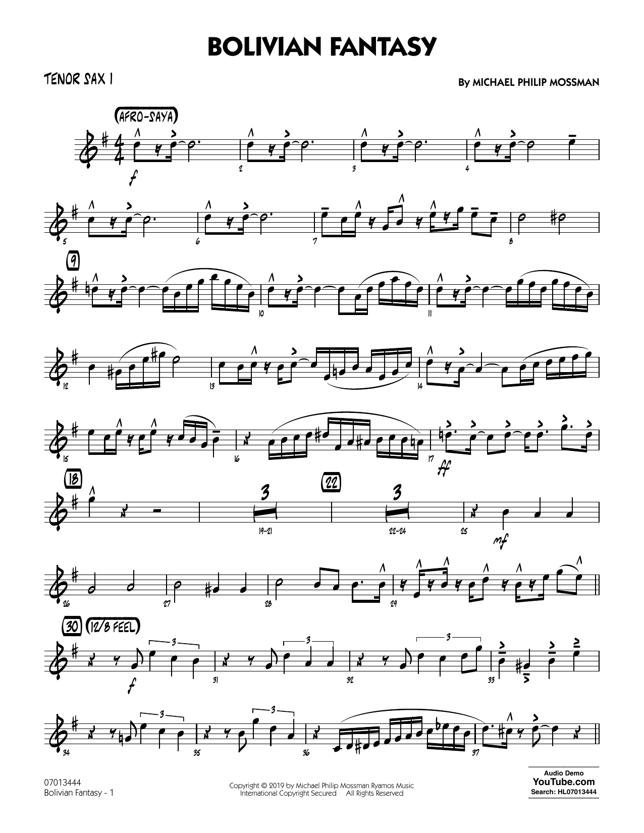 Michael Philip Mossman Bolivian Fantasy - Tenor Sax 1 Sheet Music Notes & Chords for Jazz Ensemble - Download or Print PDF