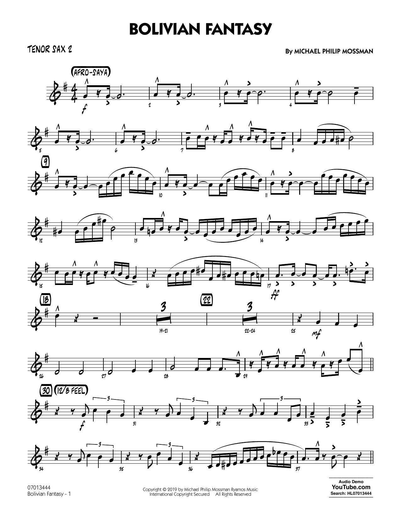 Michael Philip Mossman Bolivian Fantasy - Tenor Sax 2 Sheet Music Notes & Chords for Jazz Ensemble - Download or Print PDF