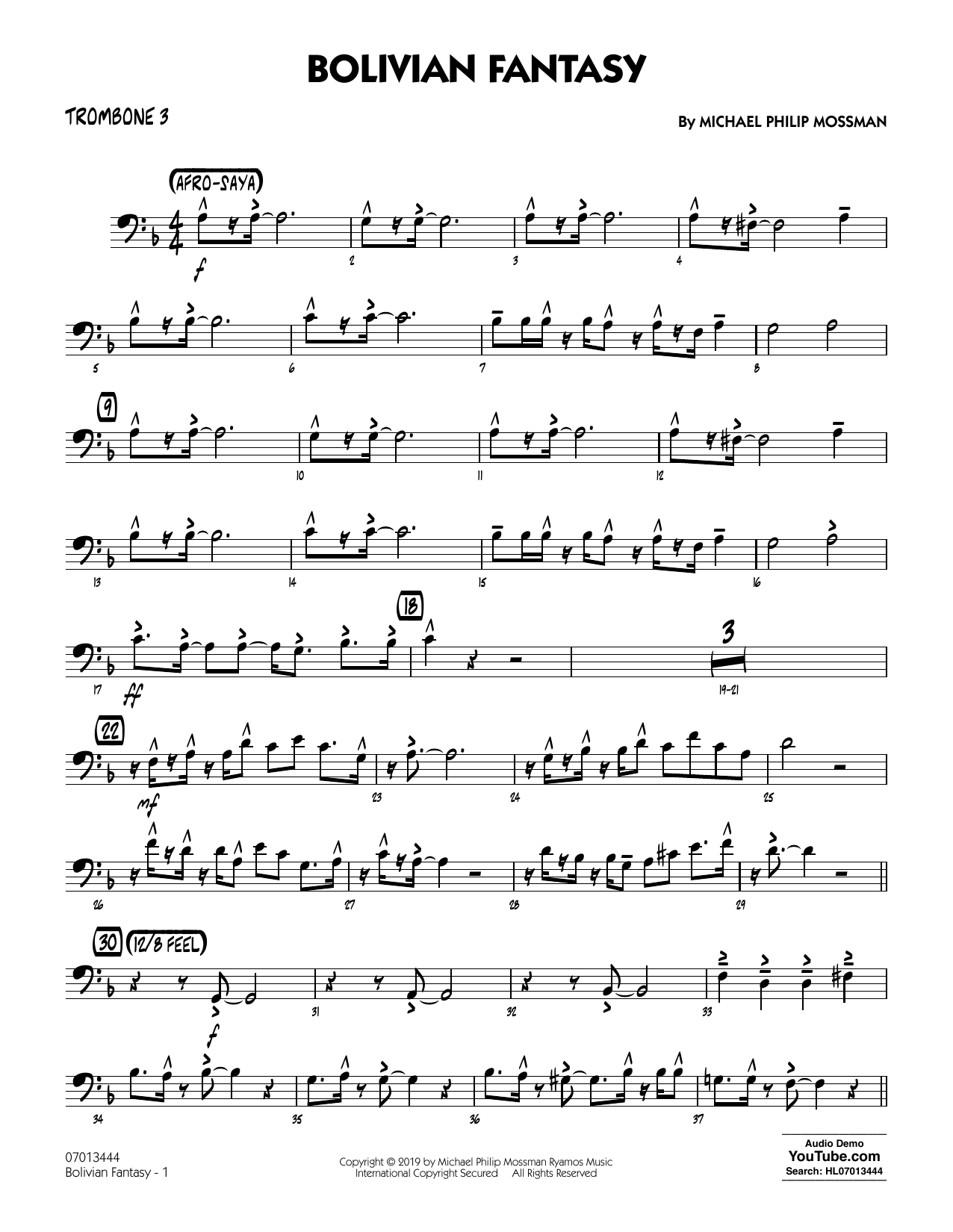 Michael Philip Mossman Bolivian Fantasy - Trombone 3 Sheet Music Notes & Chords for Jazz Ensemble - Download or Print PDF