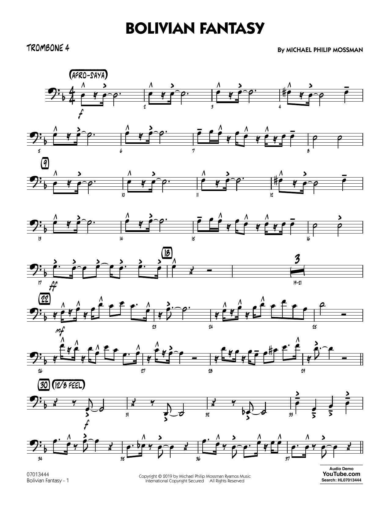 Michael Philip Mossman Bolivian Fantasy - Trombone 4 Sheet Music Notes & Chords for Jazz Ensemble - Download or Print PDF