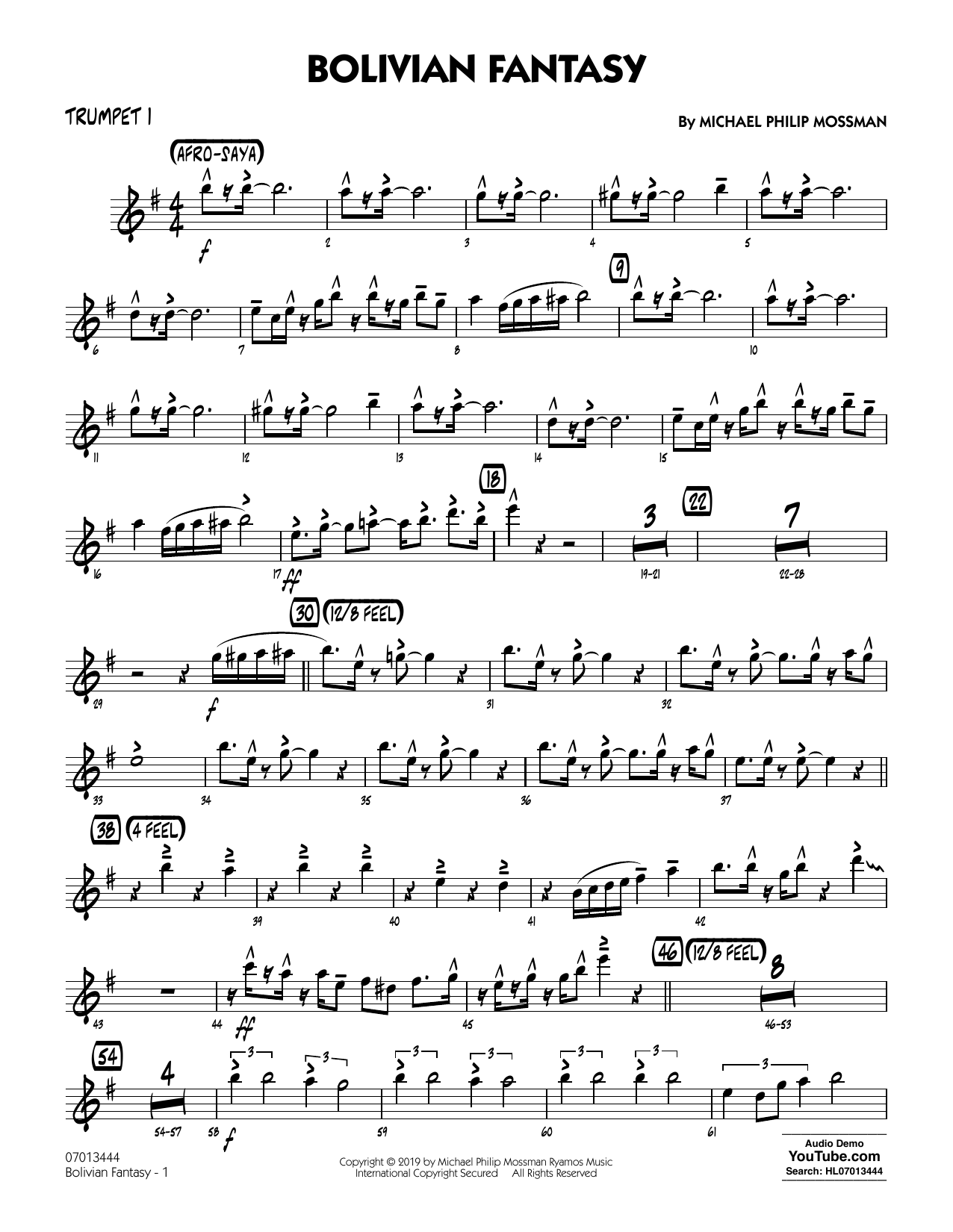 Michael Philip Mossman Bolivian Fantasy - Trumpet 1 Sheet Music Notes & Chords for Jazz Ensemble - Download or Print PDF