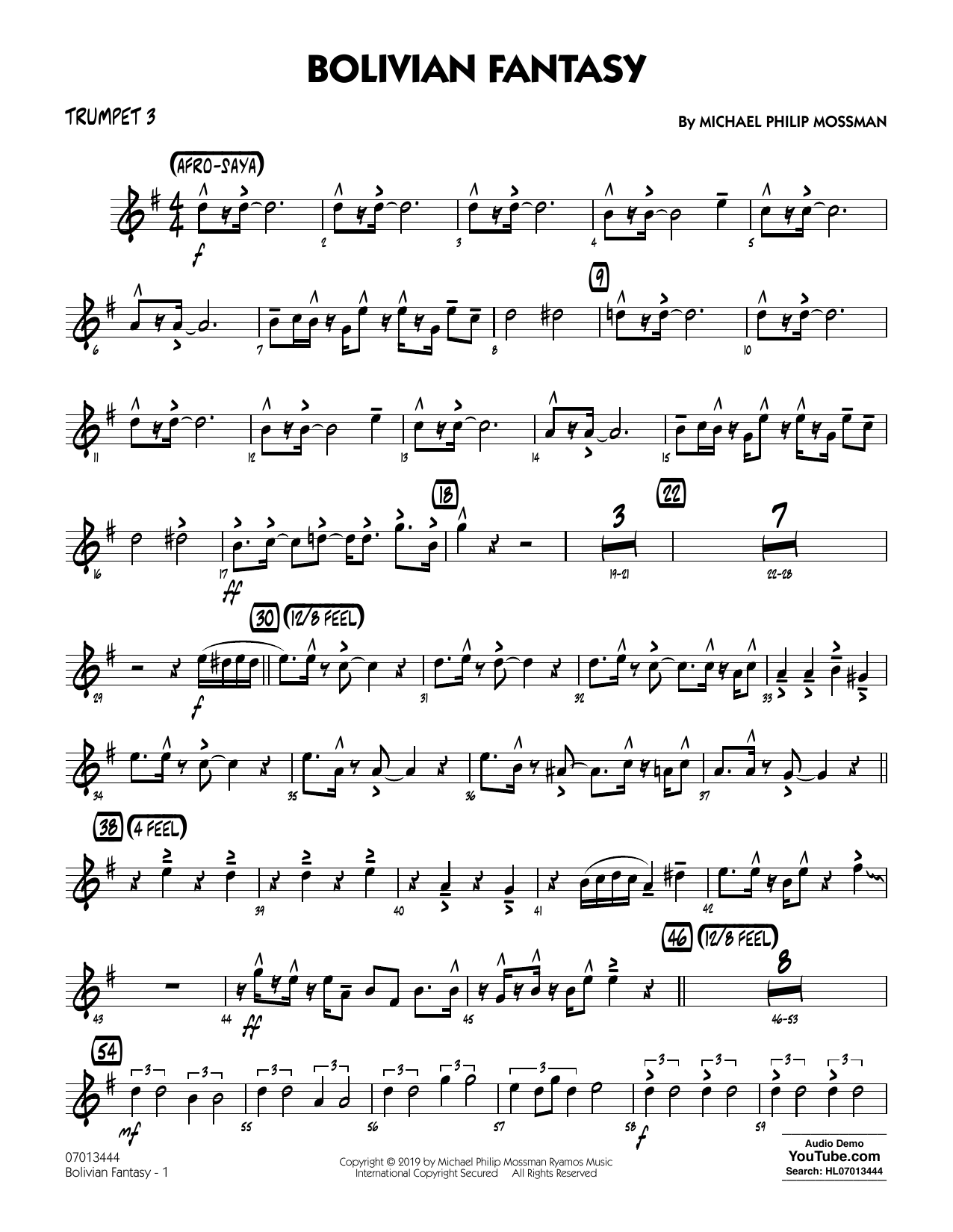 Michael Philip Mossman Bolivian Fantasy - Trumpet 3 Sheet Music Notes & Chords for Jazz Ensemble - Download or Print PDF