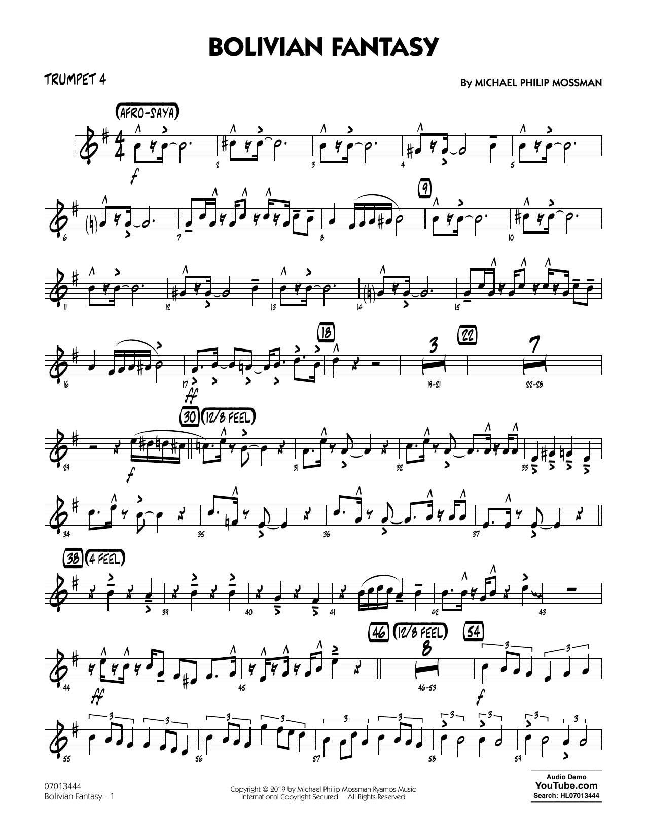 Michael Philip Mossman Bolivian Fantasy - Trumpet 4 Sheet Music Notes & Chords for Jazz Ensemble - Download or Print PDF