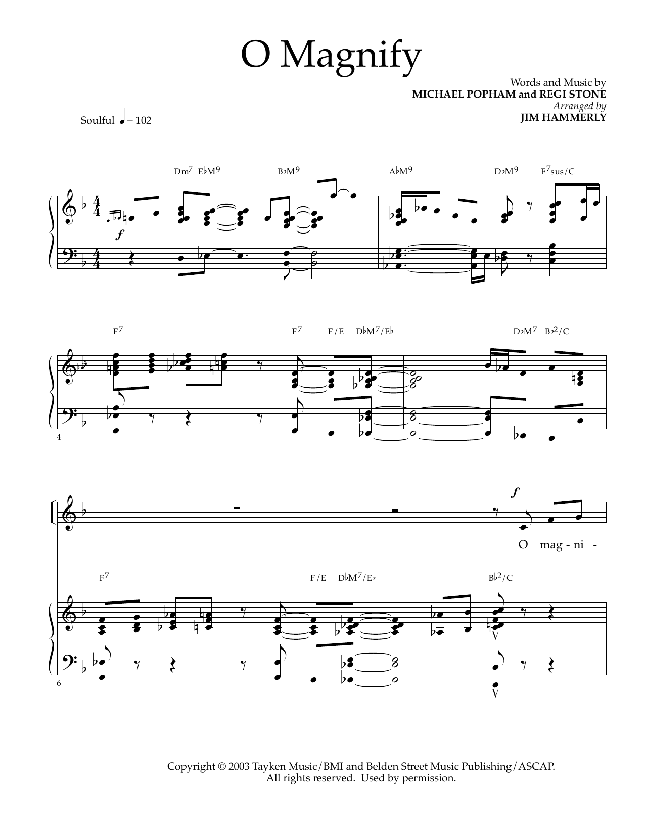 Michael Popham and Regi Stone O Magnify (arr. Jim Hammerly) Sheet Music Notes & Chords for Piano & Vocal - Download or Print PDF