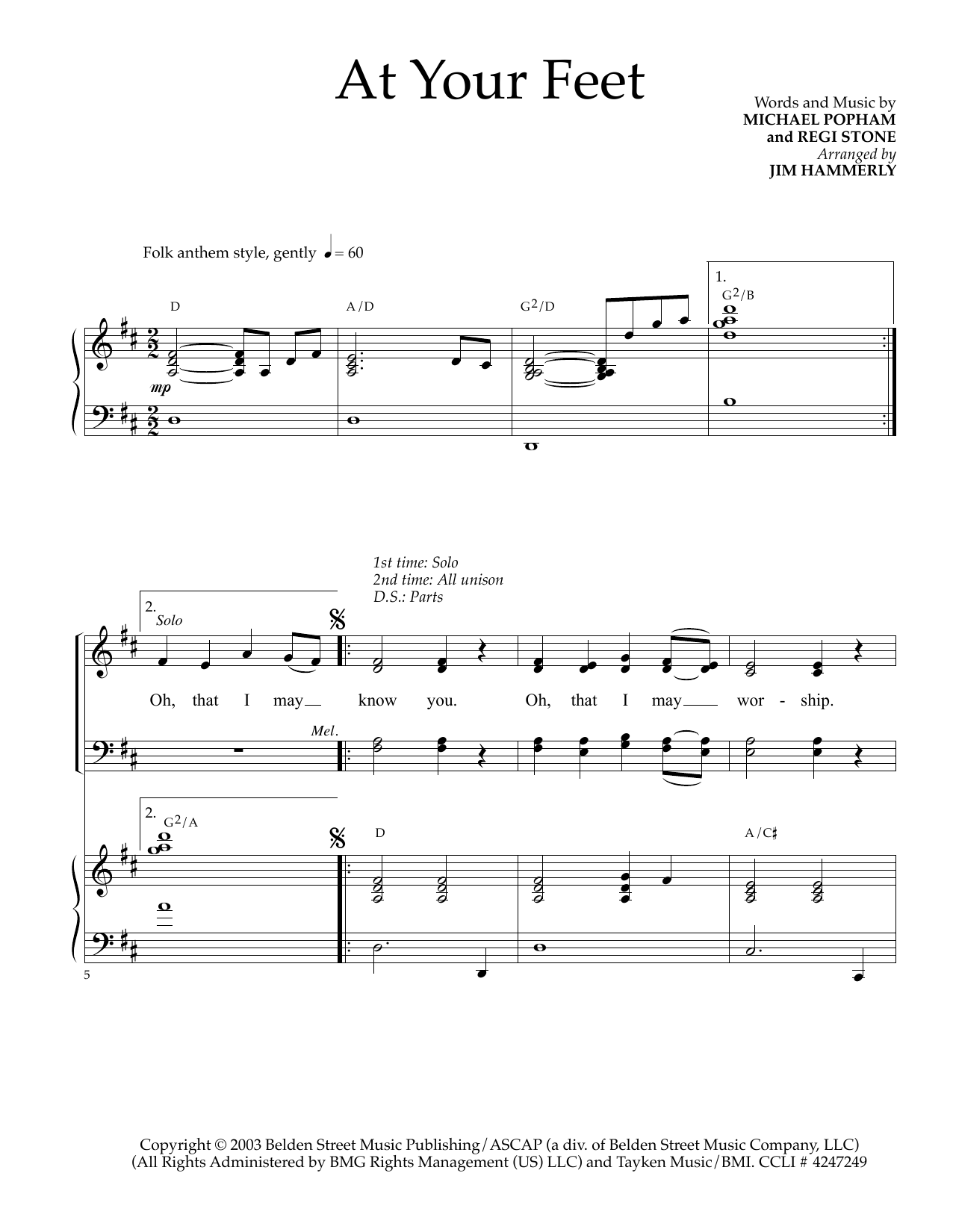 Regi Stone At Your Feet (arr. Jim Hammerly) Sheet Music Notes & Chords for SATB - Download or Print PDF