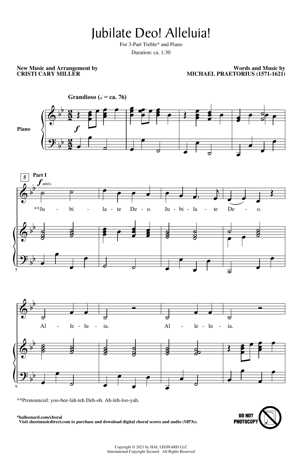 Michael Praetorious Jubilate Deo! Alleluia! (arr. Cristi Cary Miller) Sheet Music Notes & Chords for 3-Part Treble Choir - Download or Print PDF