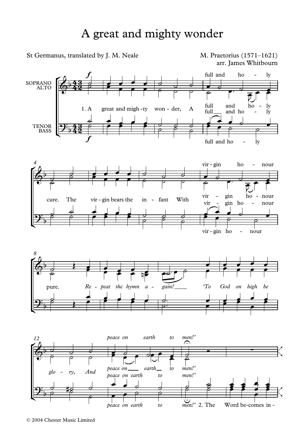 Michael Praetorius A Great and Mighty Wonder (arr. James Whitbourn) Sheet Music Notes & Chords for SATB Choir - Download or Print PDF