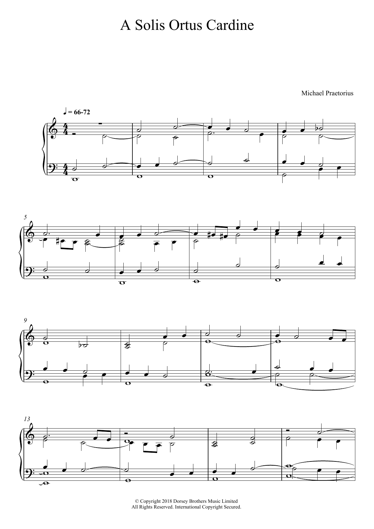 Michael Praetorius A Solis Ortus Cardine Sheet Music Notes & Chords for Piano - Download or Print PDF