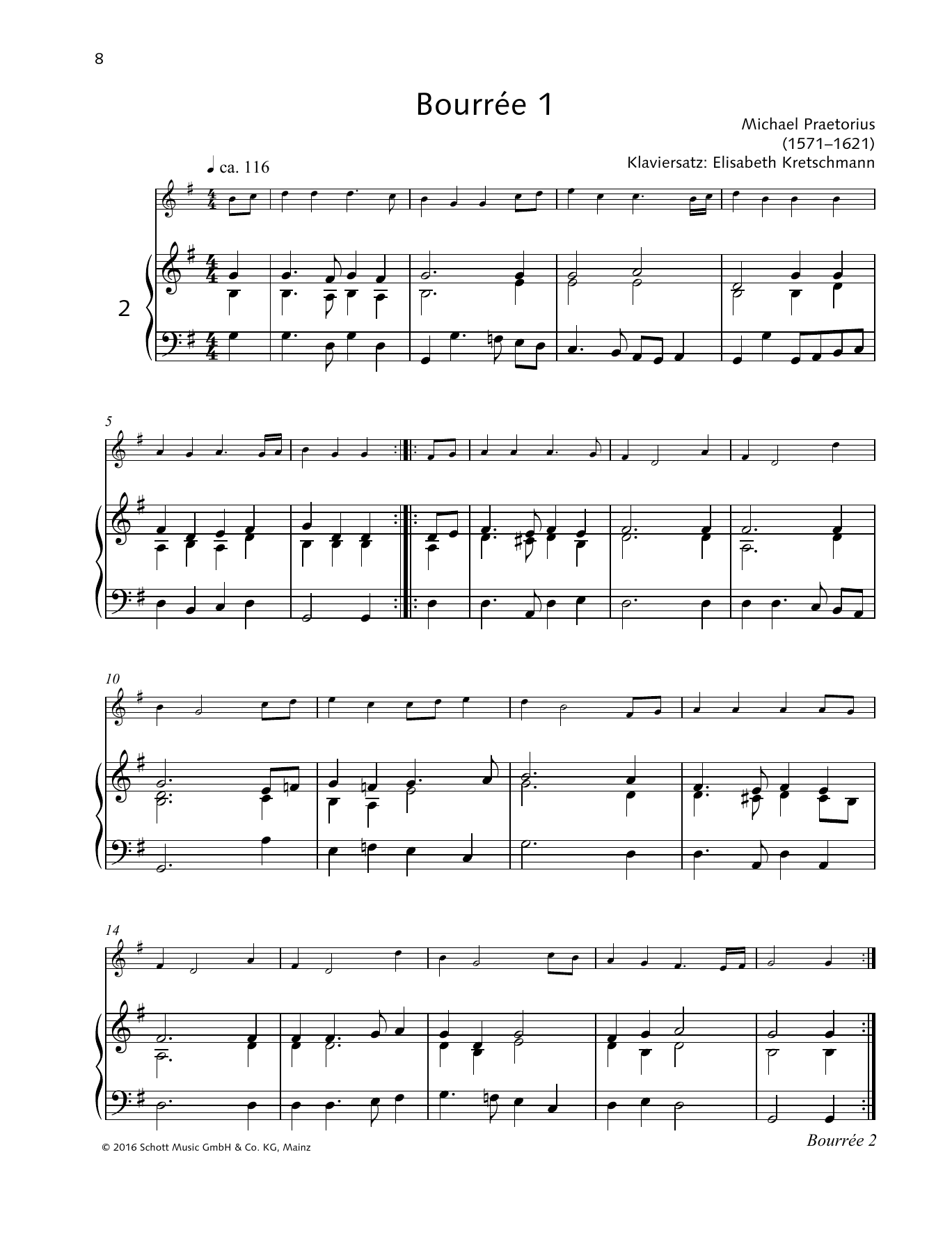 Michael Praetorius Bourree 1 Sheet Music Notes & Chords for Woodwind Solo - Download or Print PDF