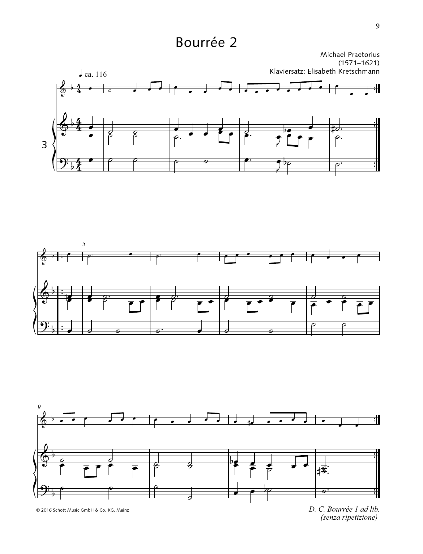 Michael Praetorius Bourree 2 Sheet Music Notes & Chords for Woodwind Solo - Download or Print PDF