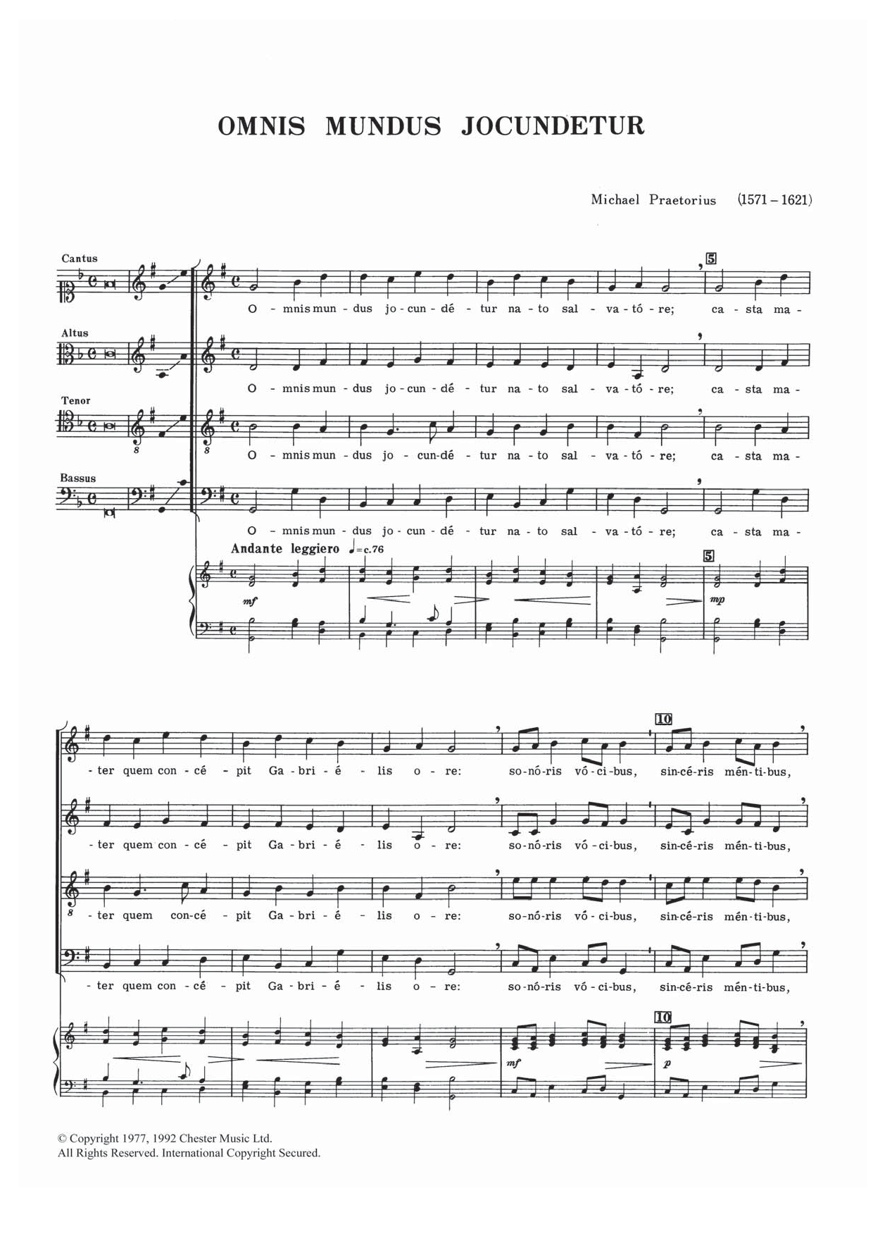 Michael Praetorius Omnis Mundus Jocundetur Sheet Music Notes & Chords for SATB - Download or Print PDF