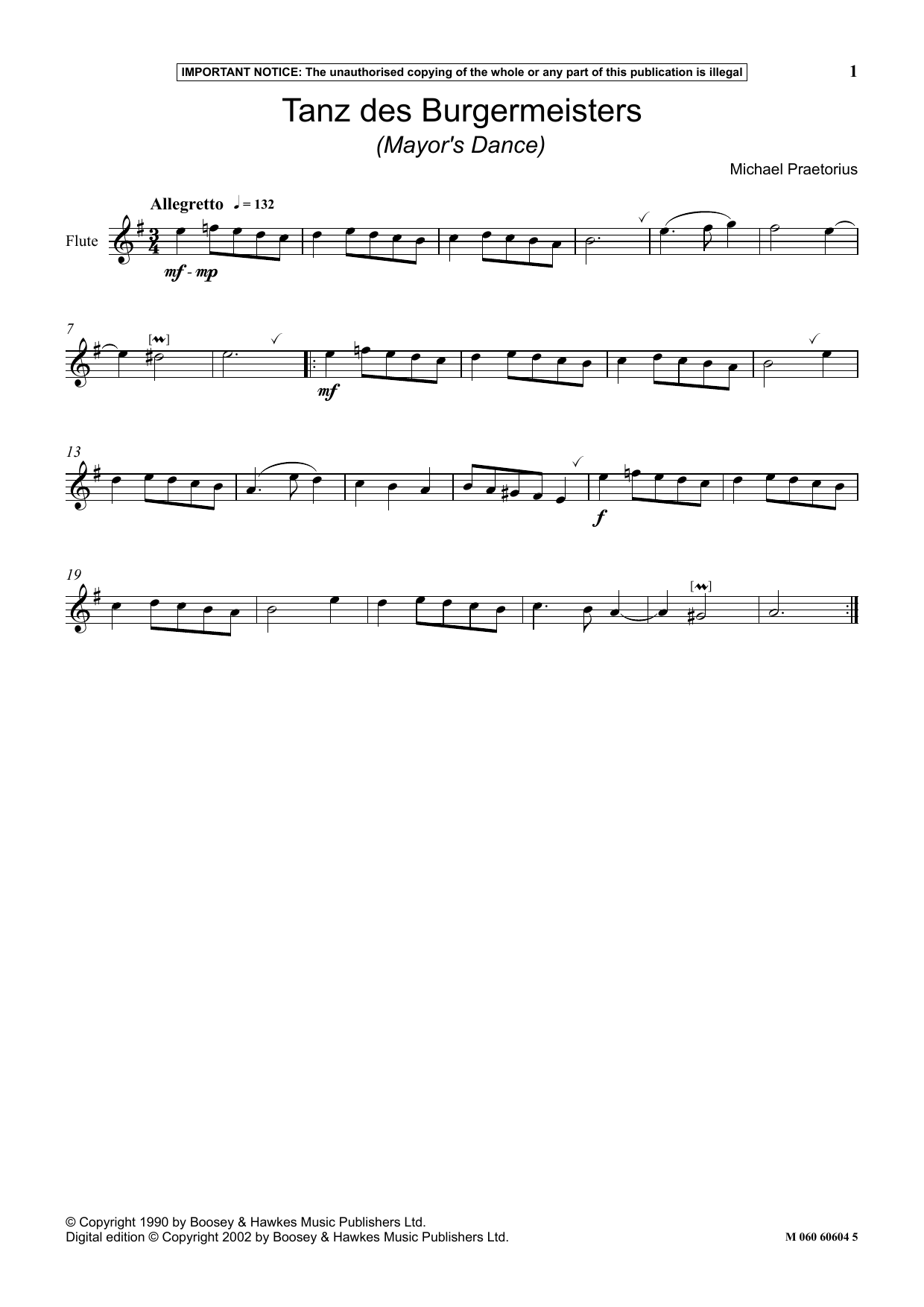 Michael Praetorius Tanz Des Burgermeisters (Mayor's Dance) Sheet Music Notes & Chords for Instrumental Solo - Download or Print PDF