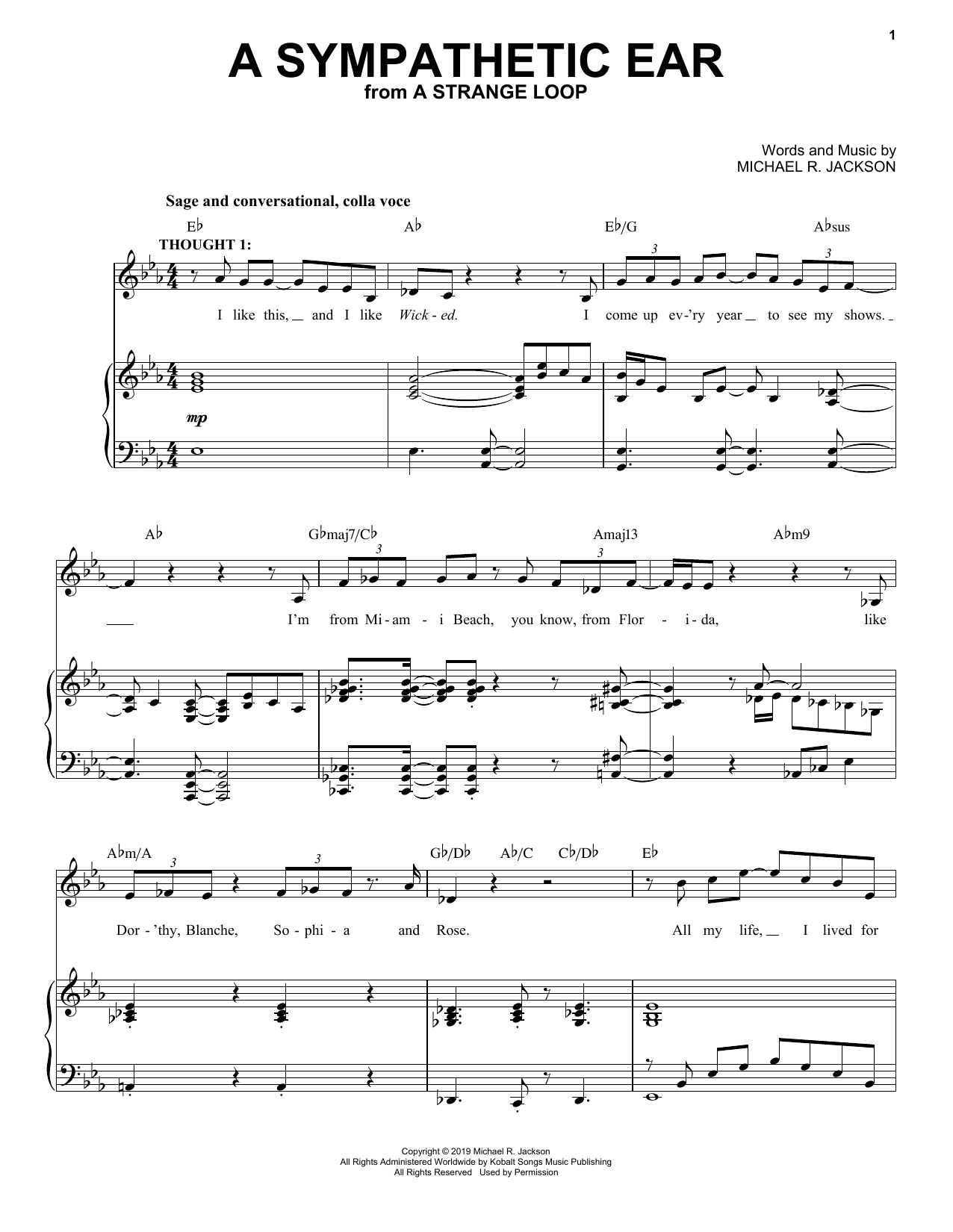Michael R. Jackson A Sympathetic Ear (from A Strange Loop) Sheet Music Notes & Chords for Piano & Vocal - Download or Print PDF