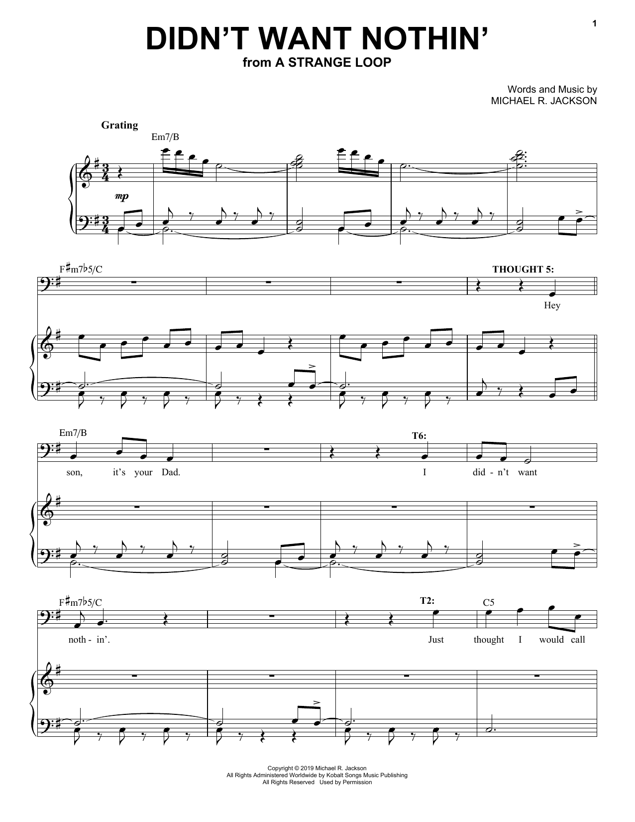 Michael R. Jackson Didn't Want Nothin' (from A Strange Loop) Sheet Music Notes & Chords for Piano & Vocal - Download or Print PDF