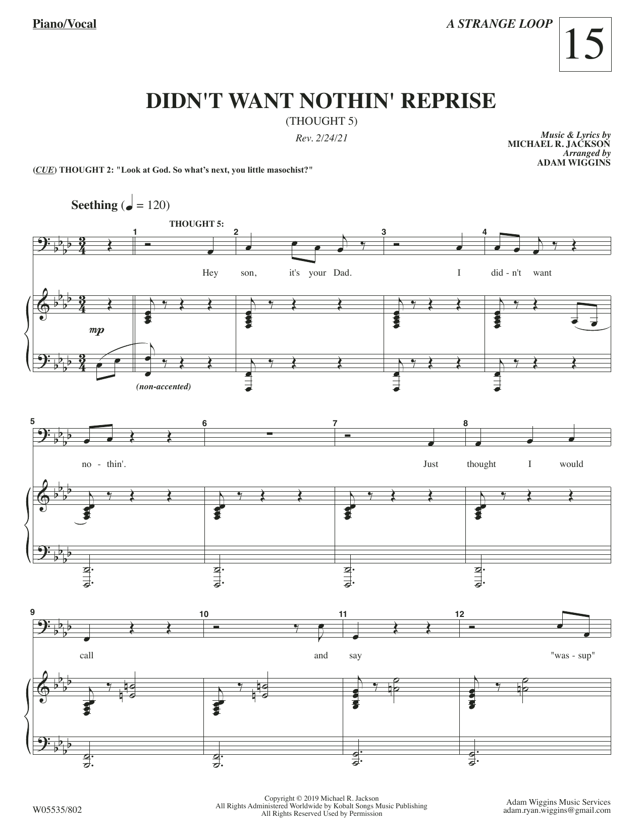 Michael R. Jackson Didn't Want Nothin' Reprise (from A Strange Loop) Sheet Music Notes & Chords for Piano & Vocal - Download or Print PDF