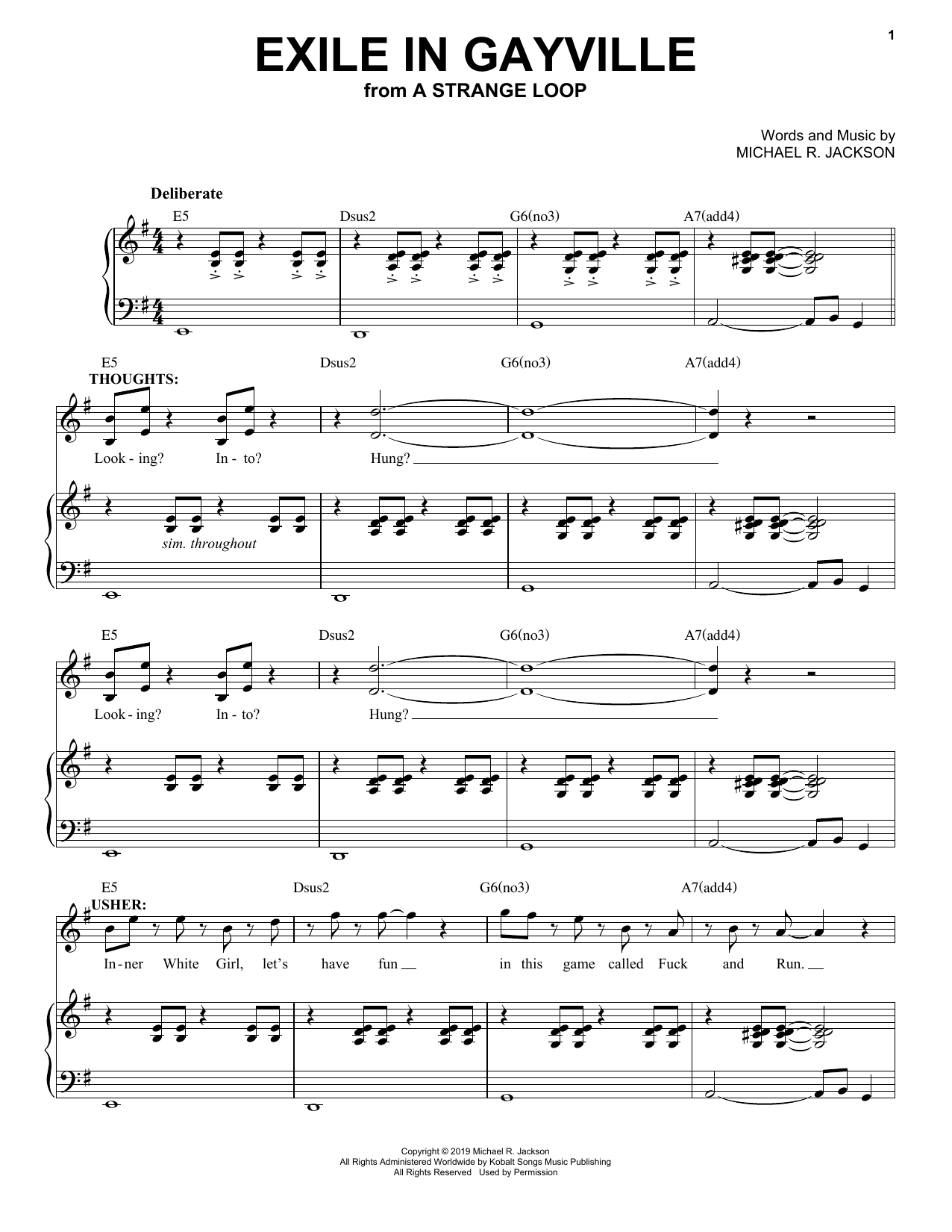 Michael R. Jackson Exile In Gayville (from A Strange Loop) Sheet Music Notes & Chords for Piano & Vocal - Download or Print PDF