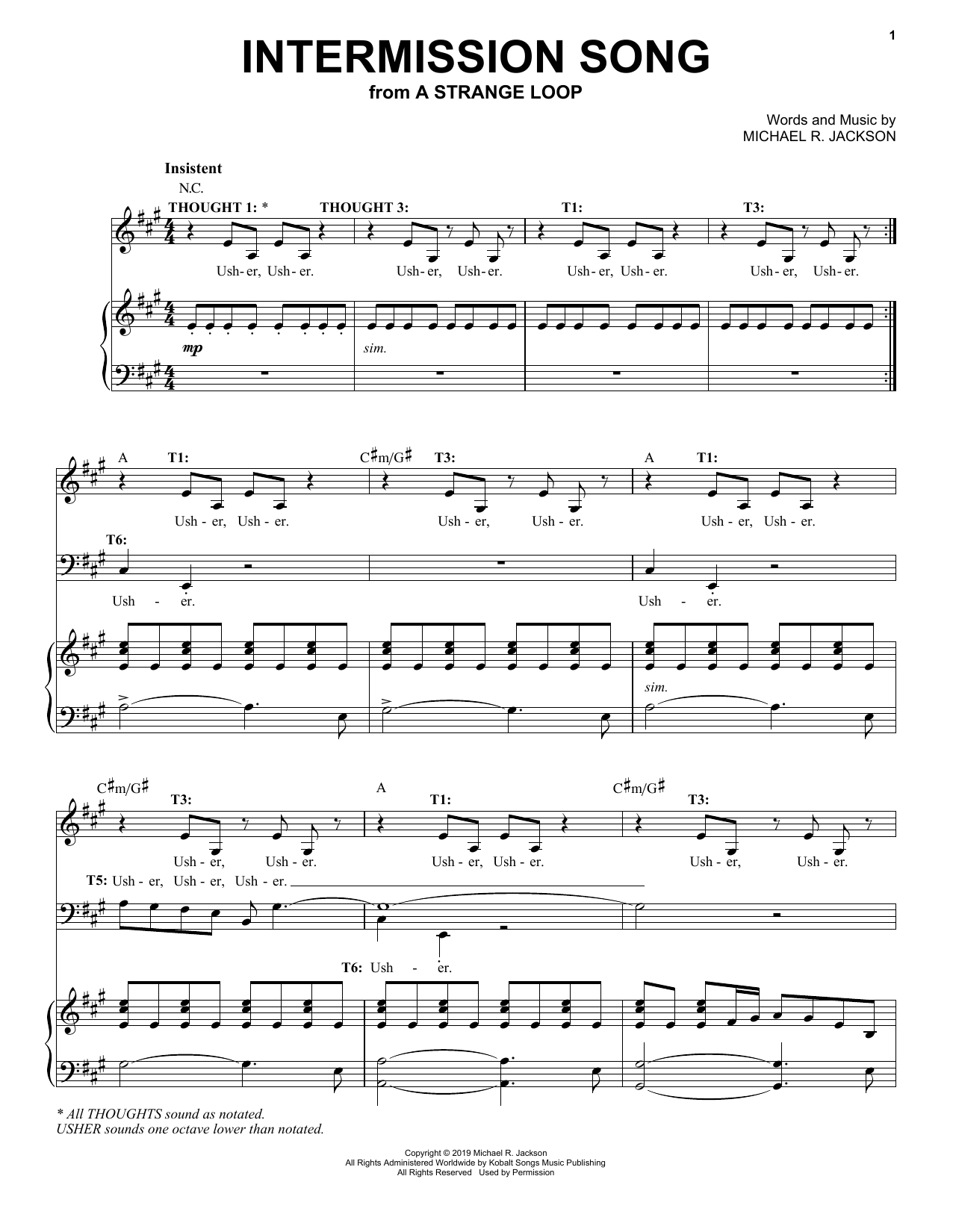 Michael R. Jackson Intermission Song (from A Strange Loop) Sheet Music Notes & Chords for Piano & Vocal - Download or Print PDF