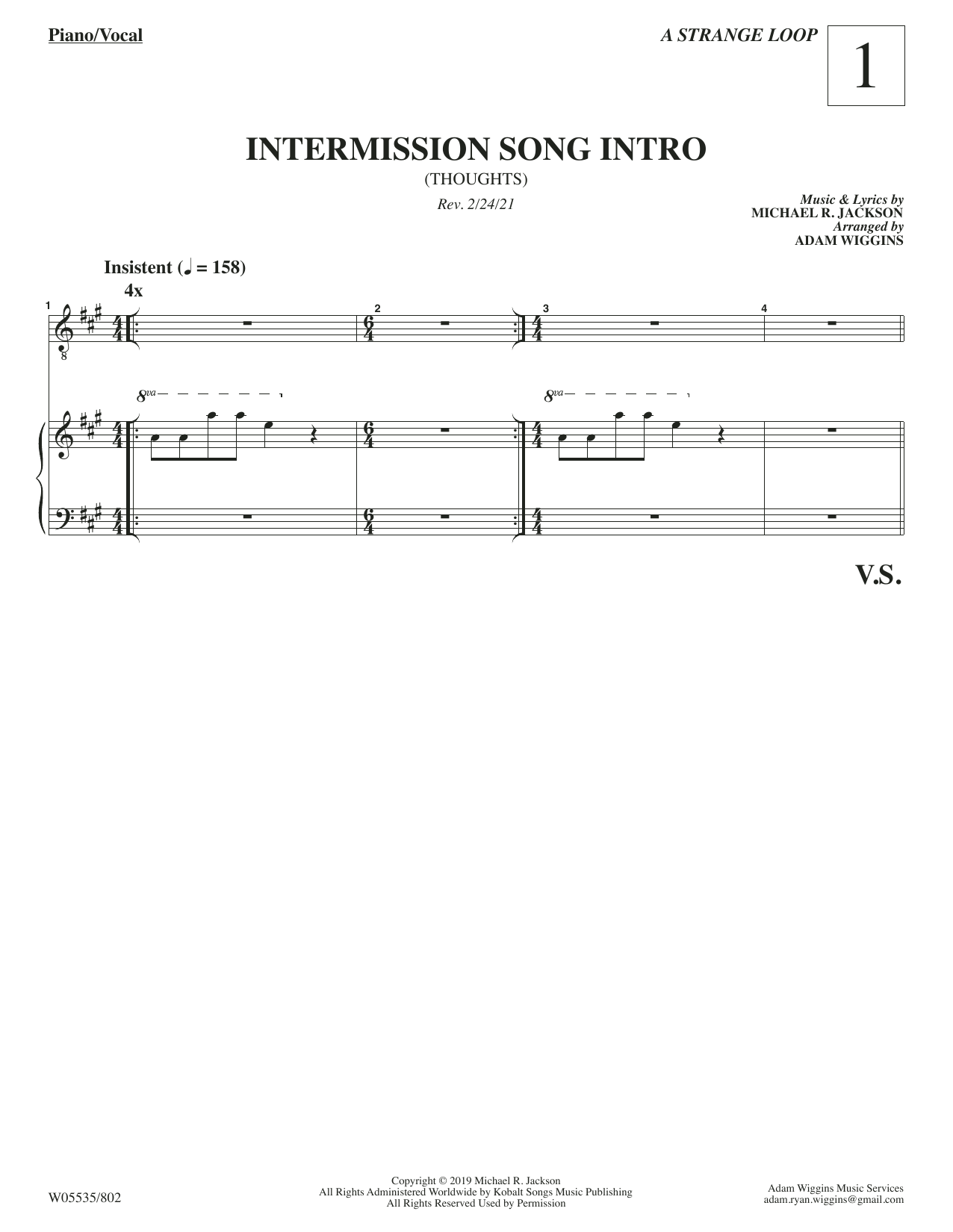 Michael R. Jackson Intermission Song Intro (from A Strange Loop) Sheet Music Notes & Chords for Piano & Vocal - Download or Print PDF