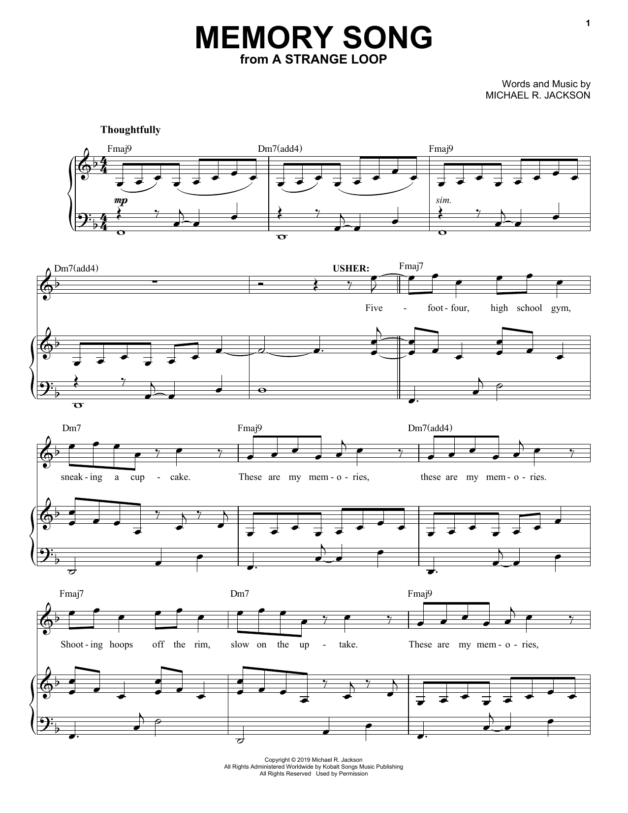 Michael R. Jackson Memory Song (from A Strange Loop) Sheet Music Notes & Chords for Piano & Vocal - Download or Print PDF