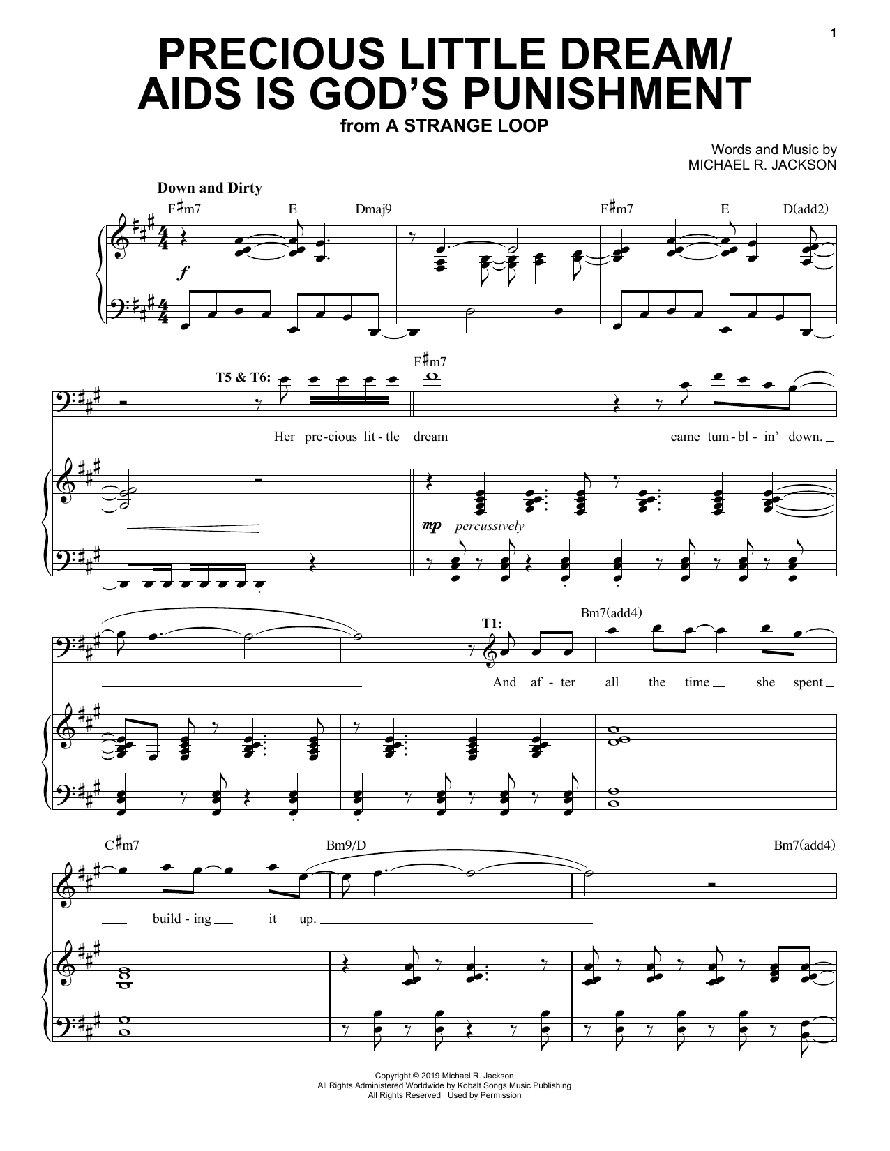 Michael R. Jackson Precious Little Dream / AIDS Is God's Punishment (from A Strange Loop) Sheet Music Notes & Chords for Piano & Vocal - Download or Print PDF