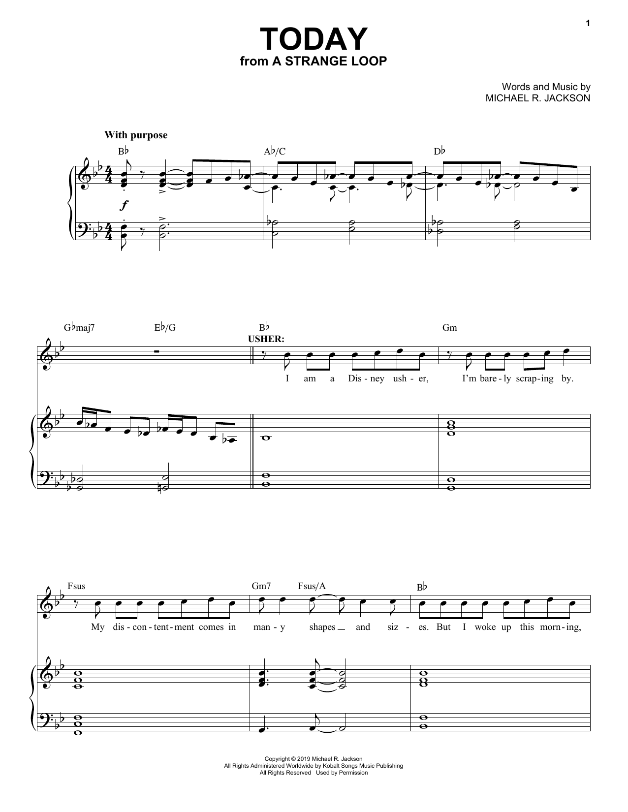 Michael R. Jackson Today (from A Strange Loop) Sheet Music Notes & Chords for Piano & Vocal - Download or Print PDF