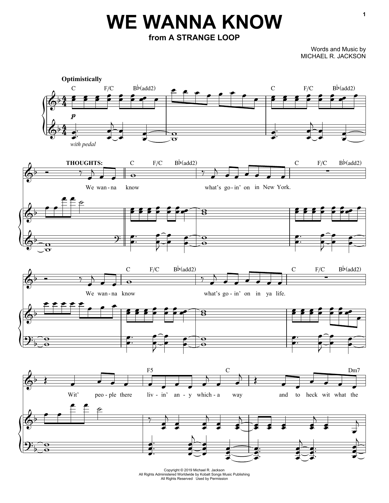 Michael R. Jackson We Wanna Know (from A Strange Loop) Sheet Music Notes & Chords for Piano & Vocal - Download or Print PDF