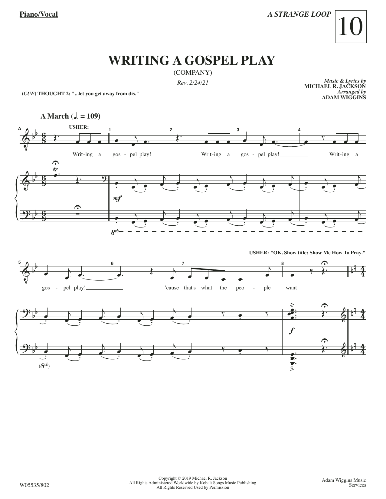 Michael R. Jackson Writing A Gospel Play (from A Strange Loop) Sheet Music Notes & Chords for Piano & Vocal - Download or Print PDF
