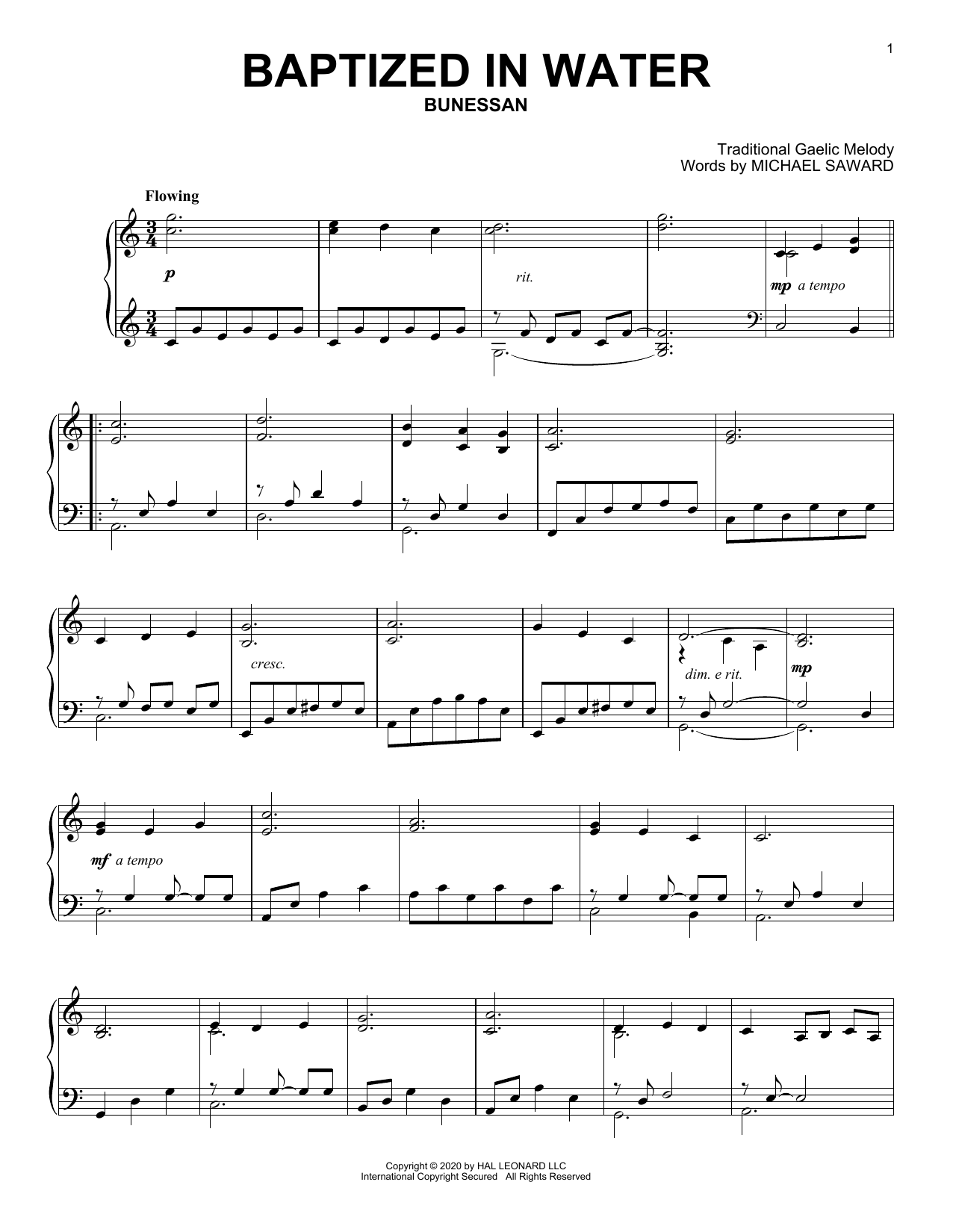 Michael Saward Baptized In Water Sheet Music Notes & Chords for Piano Solo - Download or Print PDF