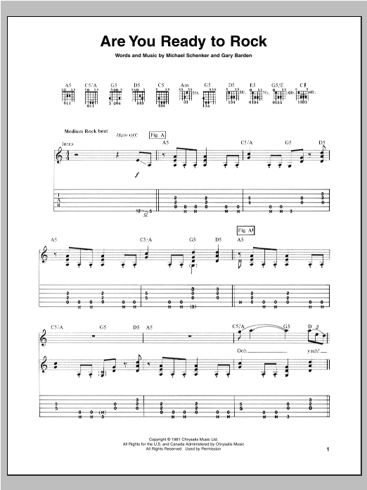 Michael Schenker Are You Ready To Rock Sheet Music Notes & Chords for Guitar Tab - Download or Print PDF