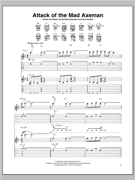 Michael Schenker Attack Of The Mad Axeman Sheet Music Notes & Chords for Guitar Tab - Download or Print PDF