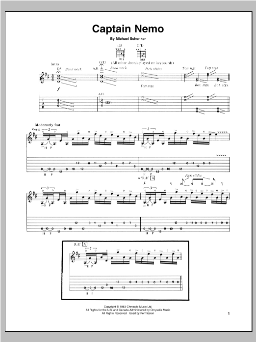 Michael Schenker Captain Nemo Sheet Music Notes & Chords for Guitar Tab - Download or Print PDF