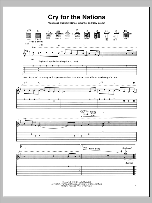 Michael Schenker Cry For The Nations Sheet Music Notes & Chords for Guitar Tab - Download or Print PDF