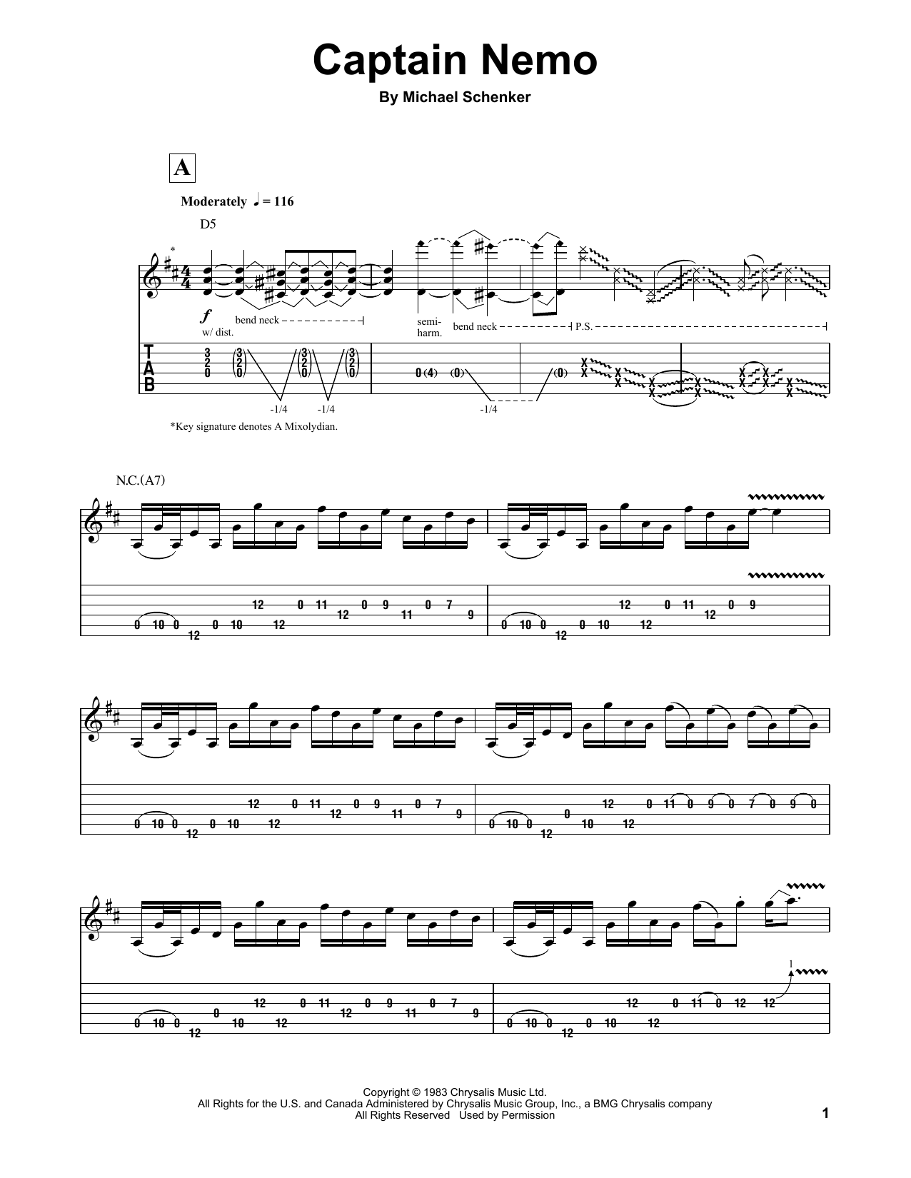 Michael Schenker Group Captain Nemo Sheet Music Notes & Chords for Guitar Tab Play-Along - Download or Print PDF