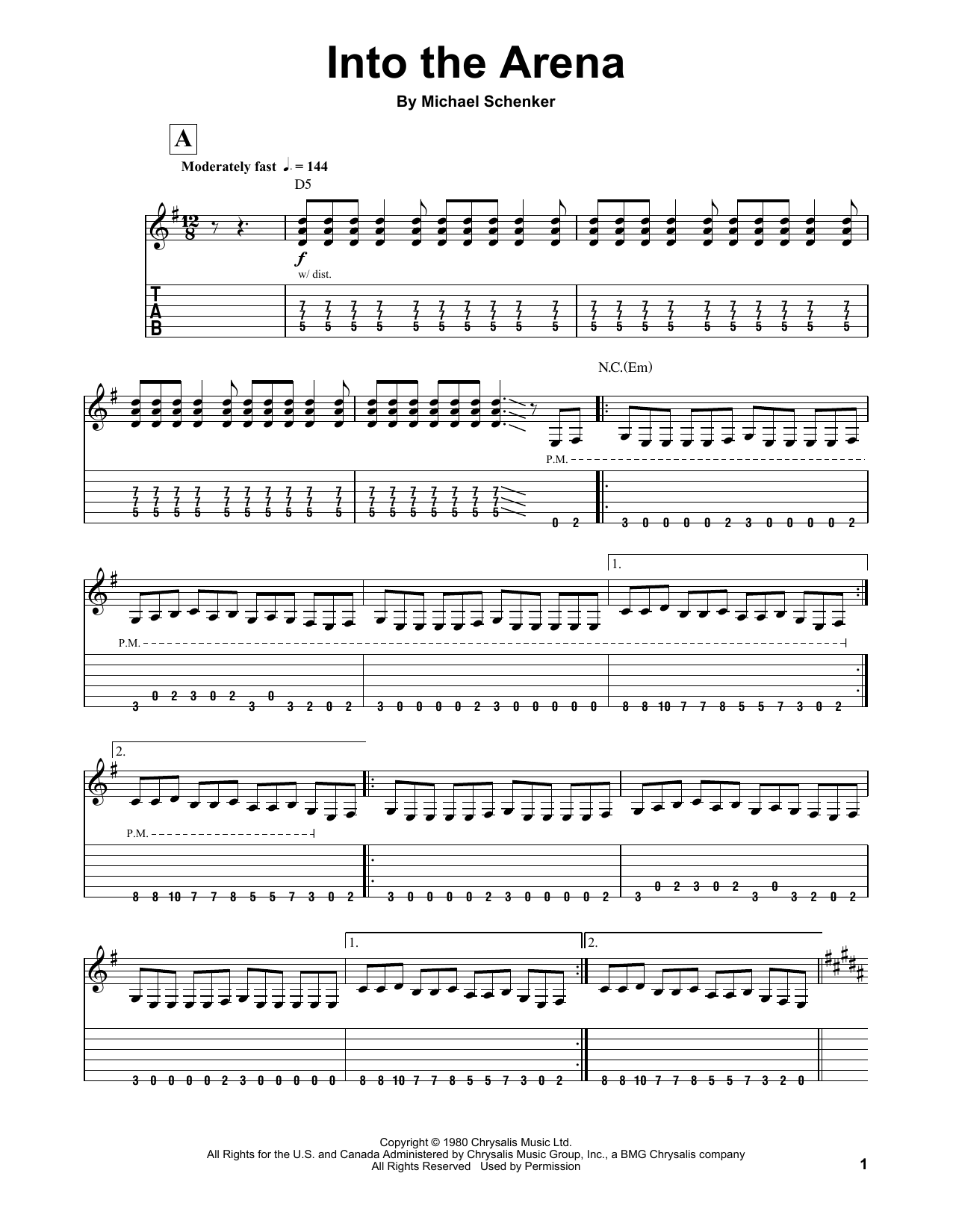 Michael Schenker Group Into The Arena Sheet Music Notes & Chords for Guitar Tab Play-Along - Download or Print PDF