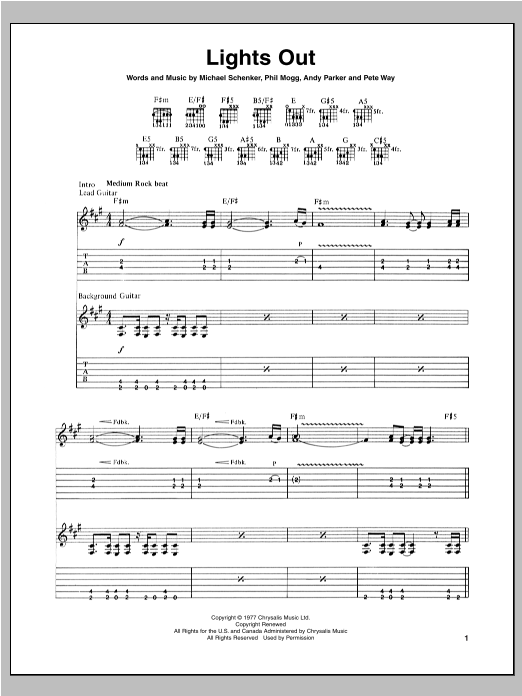 Michael Schenker Lights Out Sheet Music Notes & Chords for Guitar Tab - Download or Print PDF