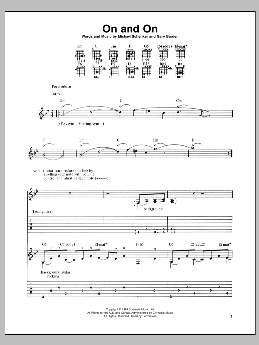 Michael Schenker On And On Sheet Music Notes & Chords for Guitar Tab Play-Along - Download or Print PDF