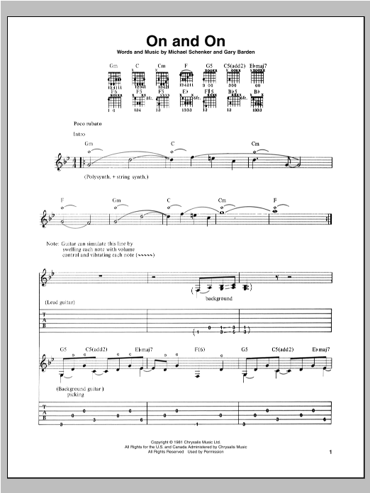 Michael Schenker On And On Sheet Music Notes & Chords for Guitar Tab - Download or Print PDF