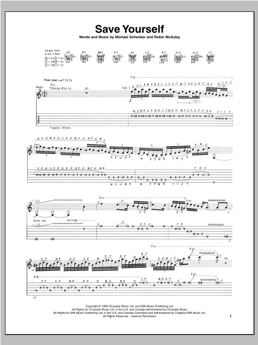 Michael Schenker Save Yourself Sheet Music Notes & Chords for Guitar Tab - Download or Print PDF