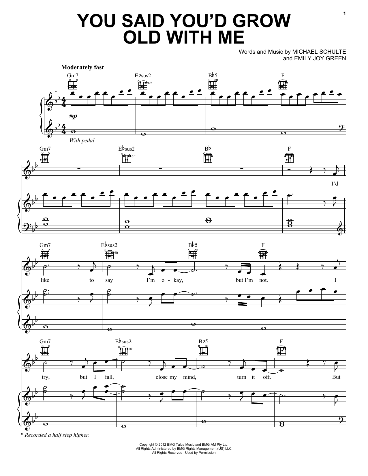 Michael Schulte You Said You'd Grow Old With Me Sheet Music Notes & Chords for Piano, Vocal & Guitar (Right-Hand Melody) - Download or Print PDF