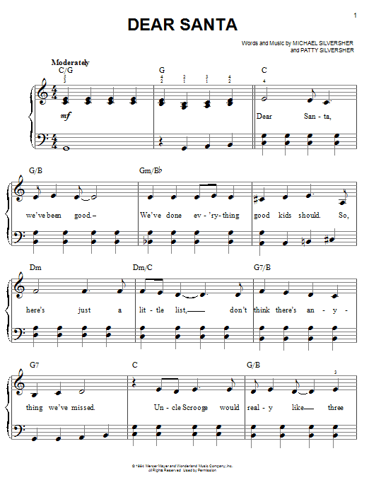 Michael Silversher Dear Santa Sheet Music Notes & Chords for Easy Piano - Download or Print PDF