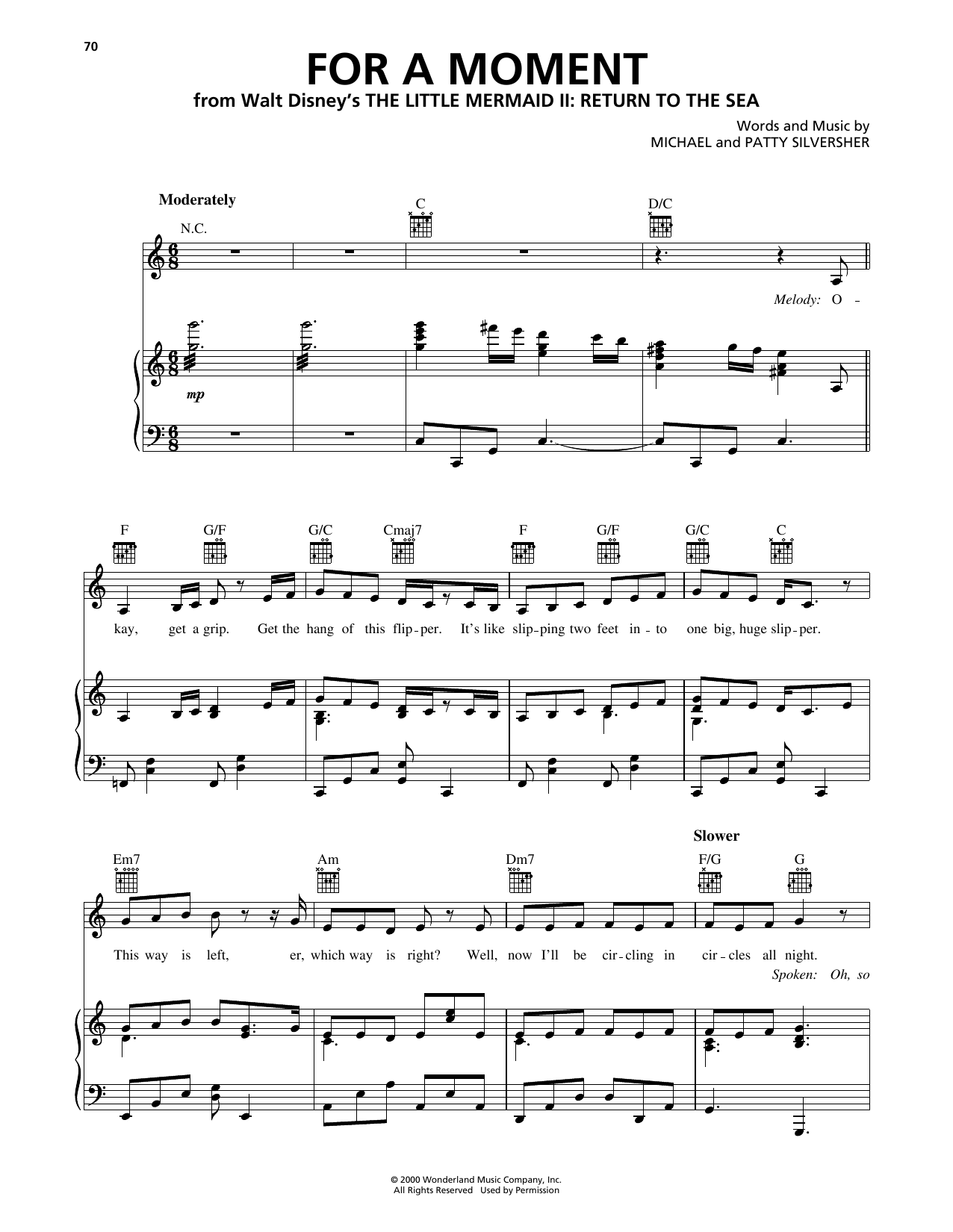 Michael Silversher For A Moment (from The Little Mermaid II: Return To The Sea) Sheet Music Notes & Chords for Piano, Vocal & Guitar Chords (Right-Hand Melody) - Download or Print PDF