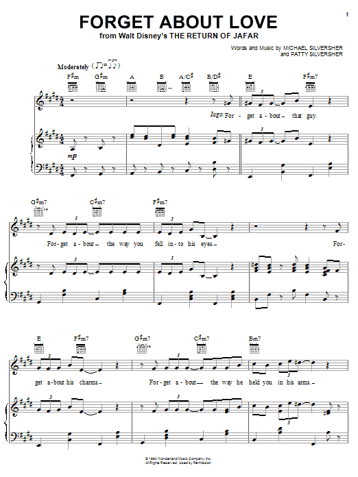 Michael Silversher Forget About Love (from The Return of Jafar) sheet music notes and chords. Download Printable PDF.