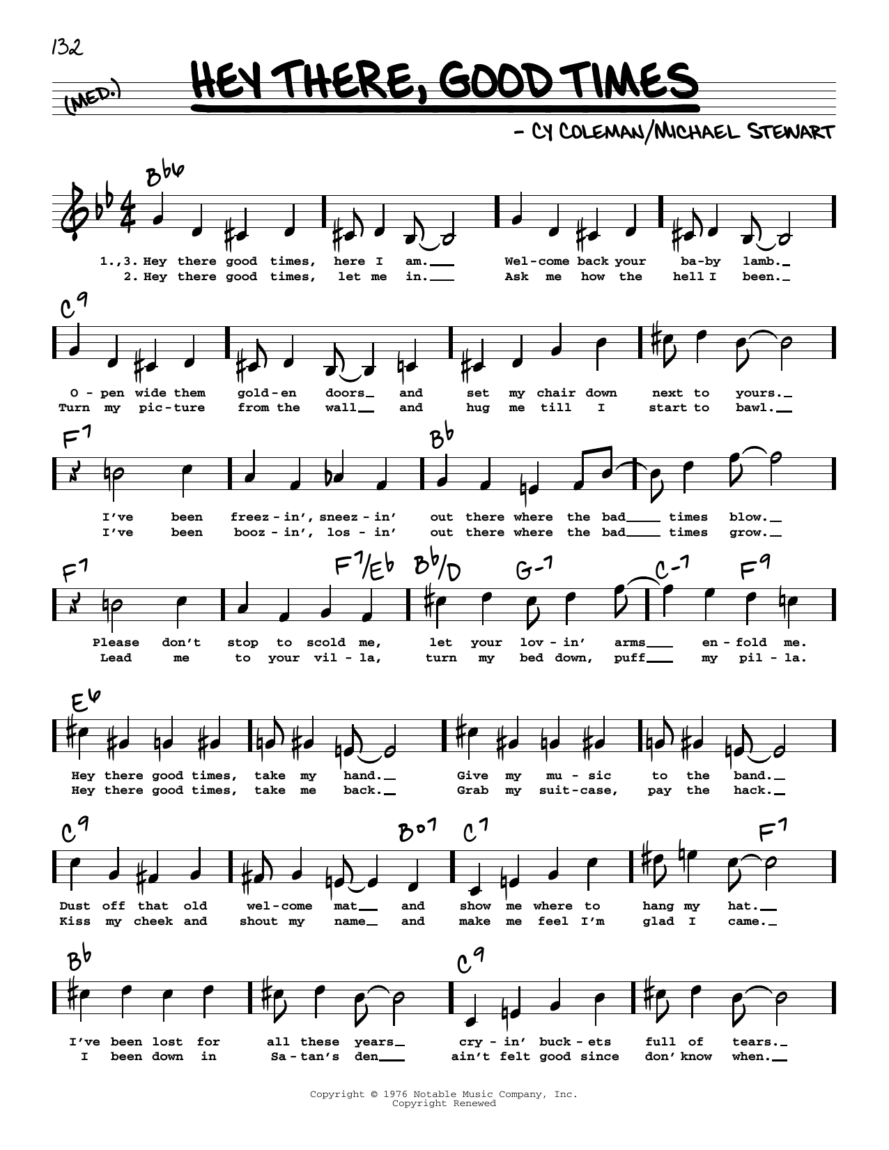 Michael Stewart Hey There, Good Times (High Voice) Sheet Music Notes & Chords for Real Book – Melody, Lyrics & Chords - Download or Print PDF