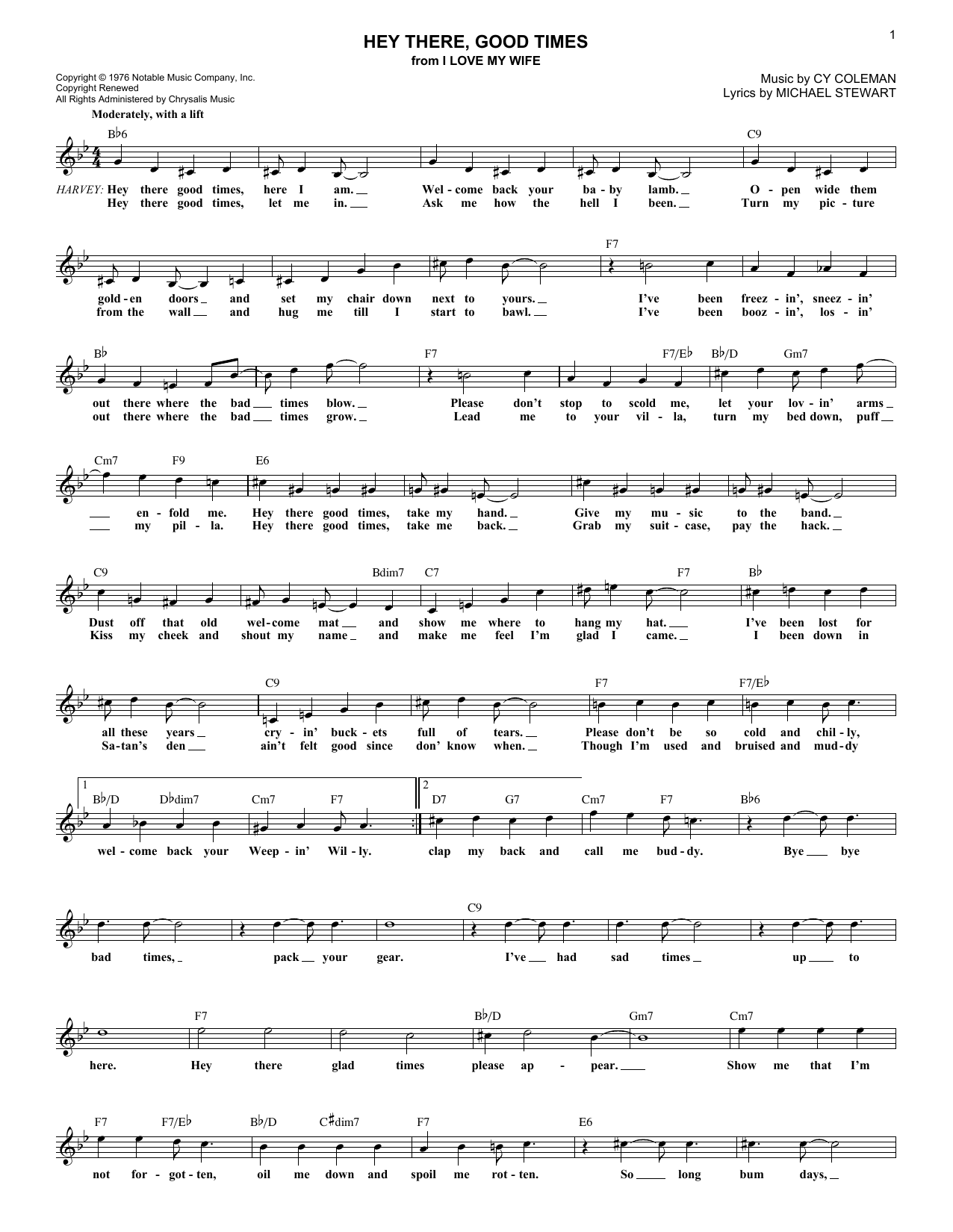 Michael Stewart Hey There, Good Times Sheet Music Notes & Chords for Melody Line, Lyrics & Chords - Download or Print PDF