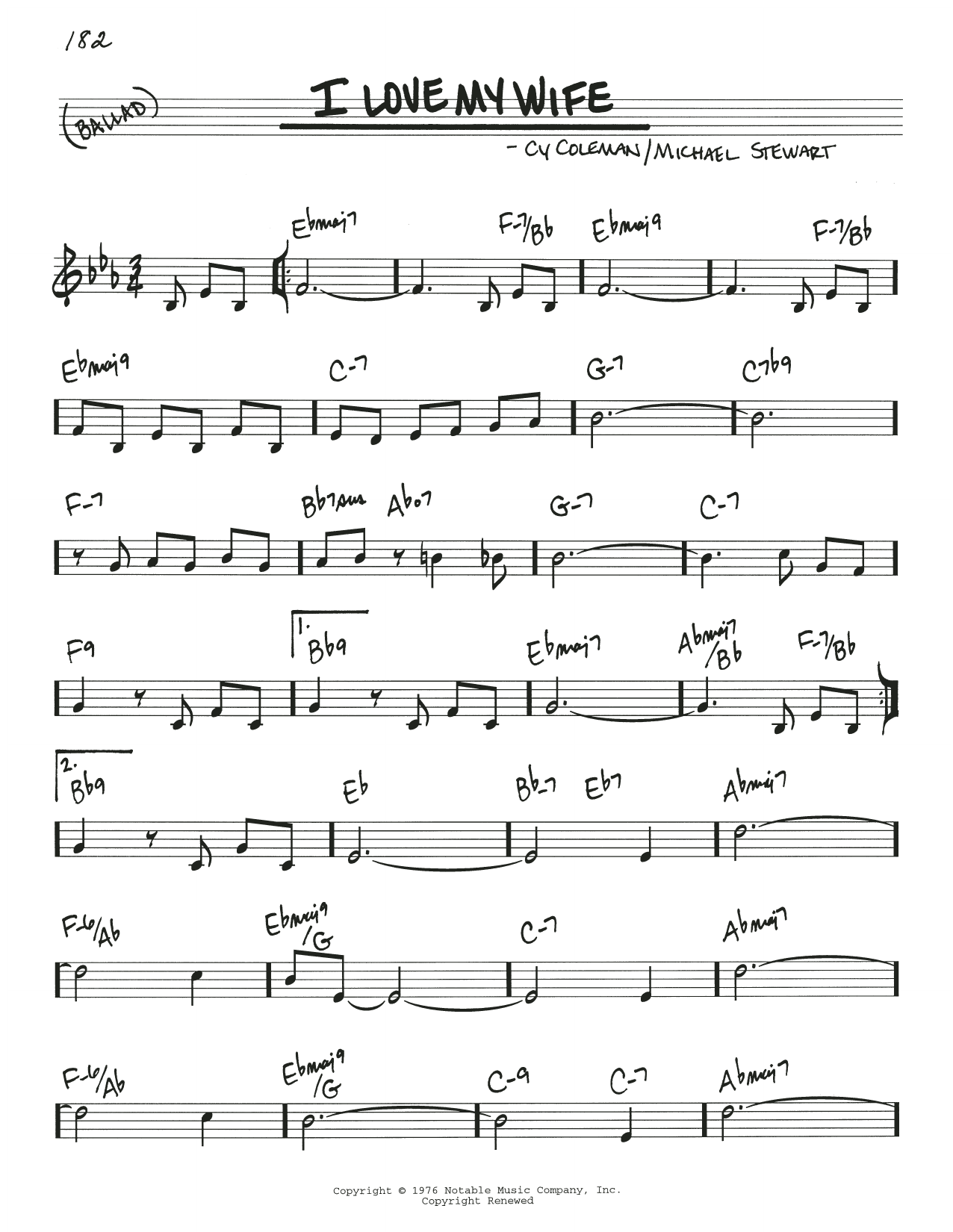 Michael Stewart I Love My Wife Sheet Music Notes & Chords for Real Book – Melody & Chords - Download or Print PDF