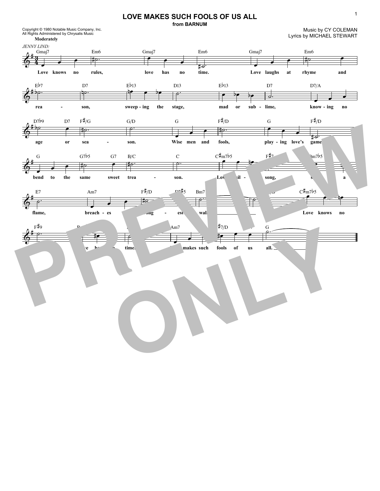 Cy Coleman Love Makes Such Fools Of Us All Sheet Music Notes & Chords for Melody Line, Lyrics & Chords - Download or Print PDF