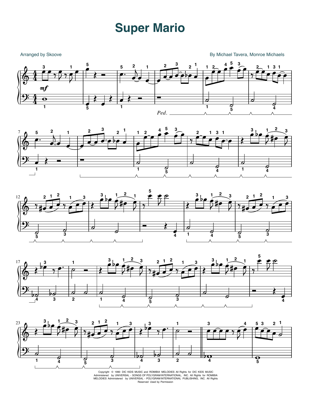 Michael Tavera Super Mario World Theme (arr. Skoove) Sheet Music Notes & Chords for Piano Solo - Download or Print PDF Michael Tavera Super Mario World Theme (arr. Skoove) Sheet Music Notes & Chords for Piano Solo - Download or Print PDF